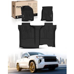YHTAUTO Automotive Floor Mats Compatible with Chevy Silverado & GMC Sierra 1500 2019-2025 2026 Crew Cab (w/o Rear Underseat Storage Box), TPE All Weather Car Mats Floor Liner, 1st & 2nd Row, Set of 3