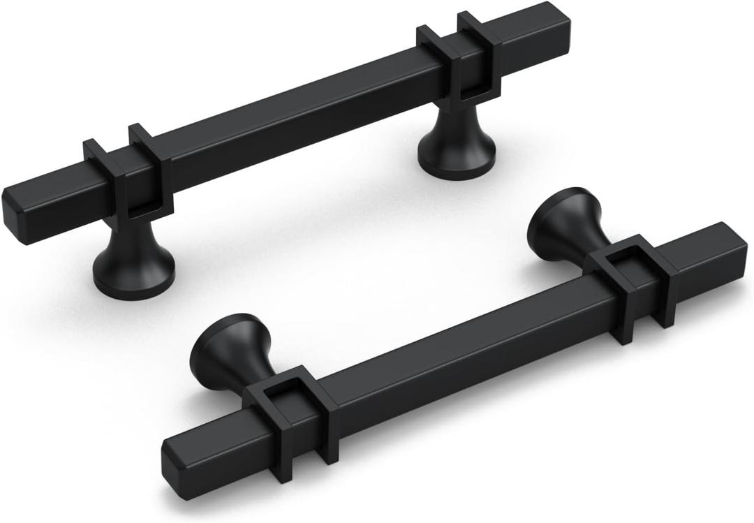 goldenwarm 25 Pack 3 Inch Black Cabinet Pulls Square Drawer Handles Hardware for Kitchen Dresser Cupboard (3in hole center)