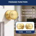 Gold Door Knobs Interior, Satin Brass Door Knobs for Bedroom and Bathroom, Privacy Door Knob with No Lock, Modern Round Ball Door Handle, Heavy Duty Stainless Steel, Keyless Locking, 1 Pack