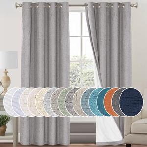 PrinceDeco Blackout Curtains for Bedroom 100% Blackout Thermal Insulated with White Liner Light Grey Curtains Grommet Linen Curtains 84 inches Long,Vertical Drapes Privacy for Bedroom,2 Panels
