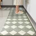 Sage Beige Moroccan Trellis Checkered Kitchen Rug Sets [2 PCs], Anti-Fatigue, Waterproof Non-Slip Kitchen Mats Heavy Duty Ergonomic Comfort Foam Rug for Floor, Home, Laundry,17"x29"+17"x47"