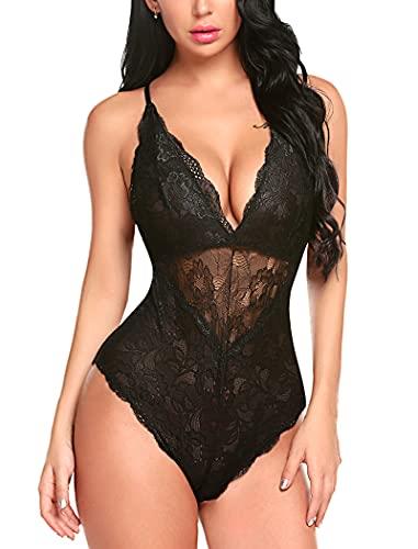 Avidlove Teddy Lingerie for Women Snap Crotch Lace Bodysuit Teddy One Piece Lingerie Black XS at Amazon Womens Clothing store