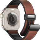 Magnetic Leather Bands Compatible with Apple Watch 49mm 46mm 45mm 44mm 42mm(S3/2/1) for Men Women, Genuine Leather with Magnetic Buckle for iWatch Ultra1/2/3 Series SE11/10/9/8/7/6/5/4/3/2/1 (A1 Dark Brown)
