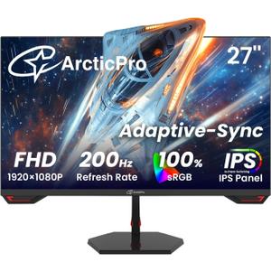 ArcticPro 27inch Gaming Monitor 200Hz 180Hz, IPS, FHD 1080p, 1ms Response Time, Adaptive sync, PC Computer Monitor, 3-Sided Frameless, Ultra Slim, Bluelight Filter, DP*1, HDMI*1
