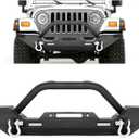 ECOTRIC Front Bumper Compatible with 1987-2006 Jeep Wrangler TJ YJ with Winch Plate D-Ring and 2 LED Lights Black Rock Crawler Heavy Duty