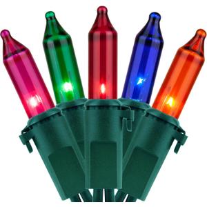 YULETIME 200 Multicolor Christmas Lights, Pack of 2 Sets 33 Feet 100 Count UL Certified Incandescent String Lights (Multicolor - Green Wire)