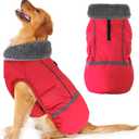 Dogcheer Warm Dog Coat, Christmas Dog Jacket Waterproof Puppy Winter Coat with Buckles, Reflective Adjustable Pet Snow Jacket Turtleneck Fleece Sweater for Small Medium Large Dogs - Red, L