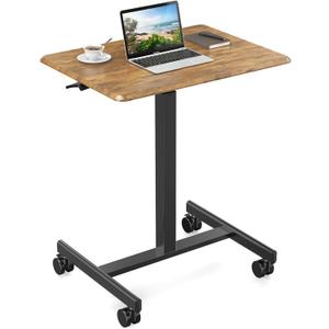 Sweetcrispy Small Mobile Standing Desk, Rolling Laptop Computer Carts, Portable Laptop Desk with Wheels, Adjustable Height Table for Home Office, Rust Brown