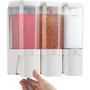 Shampoo and Conditioner Dispenser 3 Chamber No Drill Shampoo Dispenser for Shower Wall Mounted Shower Soap Dispenser 3 * 500ml Refillable Shower Dispenser for Bathroom Hotel (Cream White 3 Chamber)