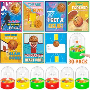 Valentines Day Gifts for Kids Classroom, 30 Pack Valentines Cards with Basketball Shooting Game, Basketball Toy for School Valentines Gifts Exchange, Kids Valentines Party Favor Supply for Boys Girls