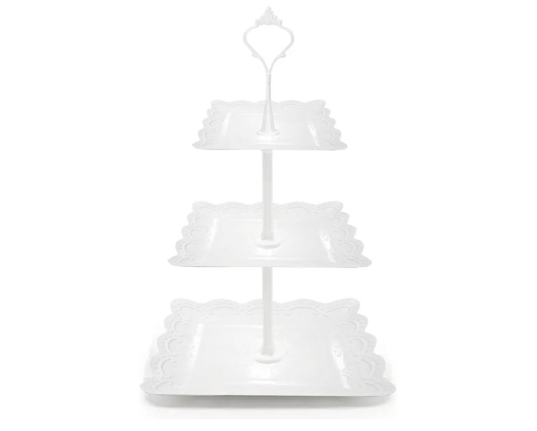 Brand: CNDNO
4.4
4.4 out of 5 stars
(10)
3 Tier Cupcake Stand, Durable Plastic 3 Tier Serving Tray for Cupcake, Fruit, Chocolate, Cookies, Square White Embossed Tiered Tray Stand for Wedding, Baby Shower, Party