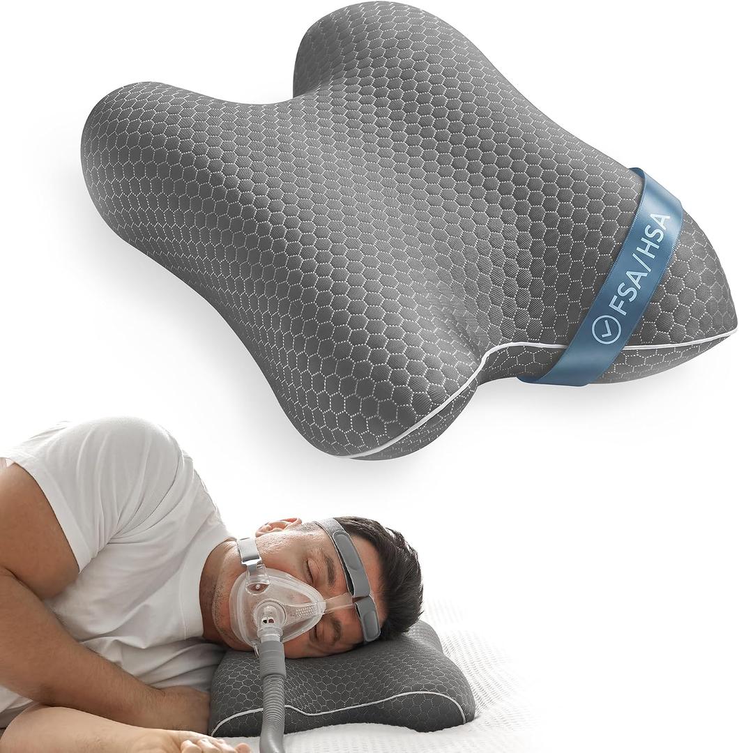 Elviros CPAP Pillow for Side & Back Sleepers, HSA/FSA Portable Travel Sleep Apnea Pillow with Adjustable Height, Reduce Mask Leaks & Pressure,for Camping, Hotels
