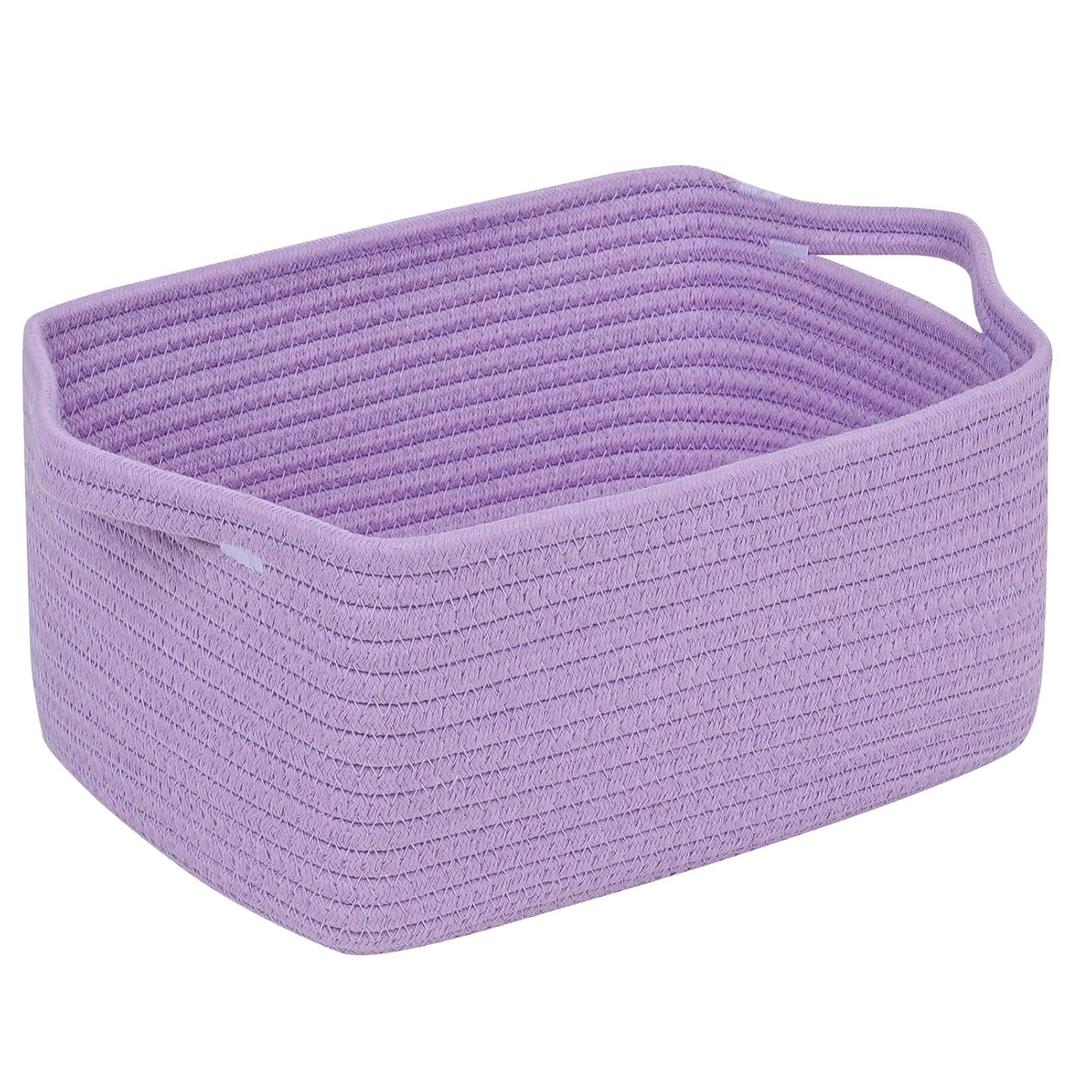CubesLand Cube Storage Organizer Basket Bin, Cube Shelf Shelves Cotton Rope Basket, Durable Woven Rectangular Basket for Organizing, Nursery Toys Basket, 14x10x7.08IN Purple Basket