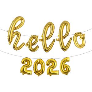Multicolor Hello 2026 Number Balloon, 2026 New Years Decorations for 2026 Happy New Year Eve Christmas and Graduations Party Supplies (L HELLO 2026 Gold)