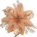 24 Pcs 6" Poinsettia Flowers for Christmas Tree Decorations with Clips and Stem, Artificial Flowers Decor for Tree Flower Decorations DIY Xmas Red Christmas Ornaments for Wreath Home Party, Champagne