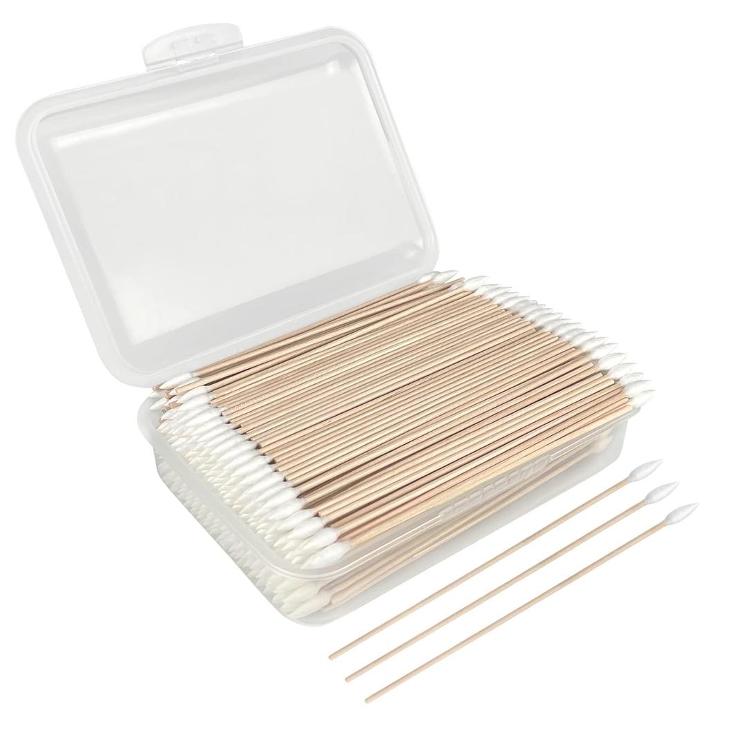 500PCS 6" pointed Cotton Swabs in Storage Box - Long Cotton Swab with Wooden Sticks - Lint Free, Highly Absorbent Single Tipped Applicators for Makeup, Pet Care, Home Cleaning
