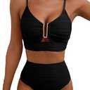 Herseas 2 Piece Bikini Set U-Wire Cutout Popular Swimsuit High Waisted Textured 2026 Summer Beach Swim Bathing Suits, Large