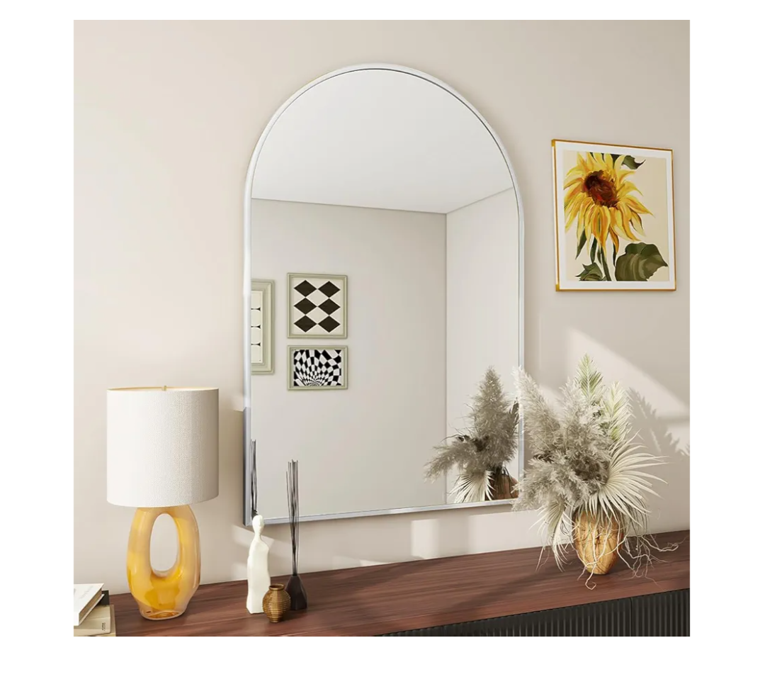 BEAUTYPEAK 24"x36" Arch Bathroom Mirror, Wall Mounted Vanity Metal Frame Mirror for Bedroom, Entryway, Living Room, Silver