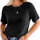 Cicy Bell Womens Short Sleeve Sweater Crewneck Knit Tops Fall Casual Loose Pullovers Shirts (Black)