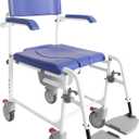 KMINA PRO - Shower Chair with Wheels for Elderly (Version 2.0 Improved Brakes), Adjustable Commode Wheelchairs, Rolling Chair Blue