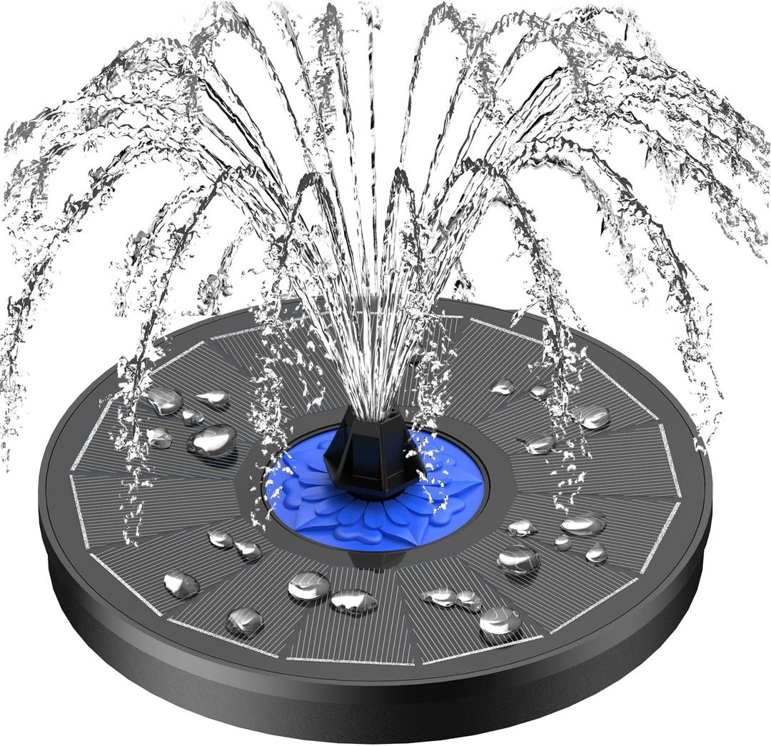 SZMP Solar Fountain Upgrade, 3.5W Solar Powered Bird Bath Fountains with Flower, Outdoor Water Feature Solar Pump with 7-in-1 Nozzles, 4 Fixed Pipes for Humingbirds, Garden, Pool, Pond, and Fish Tank (Black)