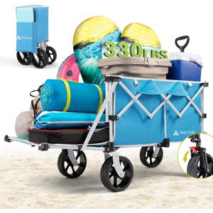 Hikenture Beach Wagon with Big Wheels for Sand, 47.5" Extra Long Collapsible Wagon with Tailgate, 330lbs Capacity Wagons Carts Foldable, Heavy Duty Folding Wagons Cart (Blue) Hikenture Beach Wagon with Big Wheels for Sand, 47.5" Extra Long Collapsible Wagon with Tailgate, 330lbs Capacity Wagons Carts Foldable, Heavy Duty Folding Wagons Cart (Blue)