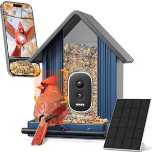 Smart Metal Bird Feeder with Camera, 2.5K UHD AI Identification, Wireless Solar Powered Outdoor for Garden Birding, Real-time Videos & Pictures, Premium Present (Blue)