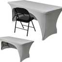 Nasitos 2 Pack Spandex 4 ft Table Cloth-Open Back Stretch Grey Fitted Tablecloth Rectangle Tables, Washable and Wrinkle Resistant Table Covers for Parties, Wedding, Banquet, Trade Show