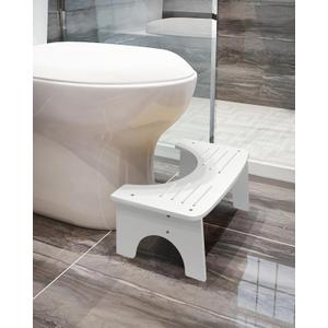 Bamboo Toilet Stool, 7" Toilet Stool Squat Adults Kids, Portable Simple Curve Squat Toilet Potty Stool, Non-Slip Poop Stool for Bathroom, Improve Squatting Posture and Comfort (White)