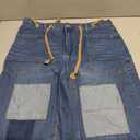 PLNOTME Womens Baggy Barrel Horseshoe Jeans Wide Leg Patchwork Low Rise Denim Pants with Pockets, Blue, 14