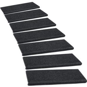 PURE ERA Bullnose Carpet Stair Treads Set Tape Free Non-Slip Indoor Stair Protectors Pet Friendly Rugs Covers Soft Skid Resistant Washable Reusable 9.5" x 30", 2 Pieces, Black