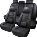 Black Car Seat Cover with Lumbar Support, Car Seat Protector Waterproof, Nappa Leather Car Seat Cushion, Car Seat Covers Front Seats and Back Fit for Most Cars (Full Set)