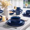 Famiware Star 24-Piece Plates and Bowls Set with Trim, Service for 8 - Stoneware Reactive Glaze Dinnerware, High Edge Ribbed Dishes, Chip & Scratch Resistant, Microwave & Dishwasher Safe, Nebulas Blue