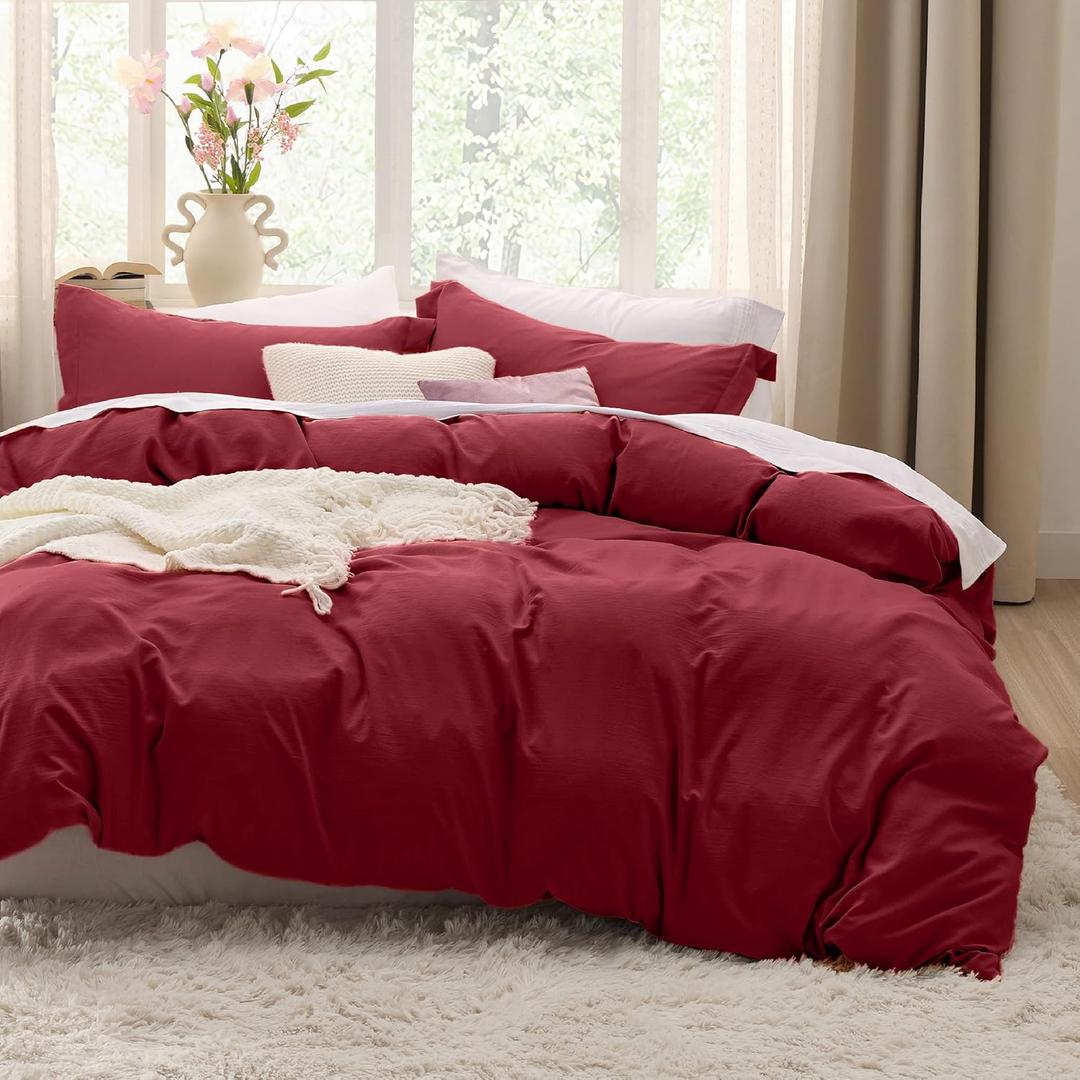 Bedsure Red Duvet Cover King Size - 3 Pieces Prewashed Extra Soft Bedding Set, Includes 1 Duvet Cover 104x90 Inches with Zipper Closure & 2 Pillow Shams, Comforter Not Included