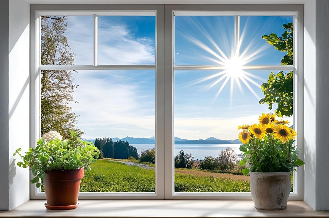 WOOHOOROO Peel and Stick Fake Window Flower Pots Sunshine Decoration Poster Picture Wall Sticker Decor Mural Wall Door Self-Adhesive Removable Decoration,24" x 36"