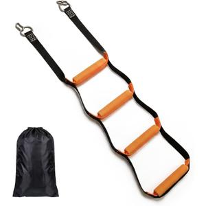 4-Step Marine Rope Ladder for Boat Kayak Canoe, Heavy Duty 440LB | UV resistant polyester, 316 stainless steel hooks, non slip nylon steps, includes carry bag, reflective safety stripes