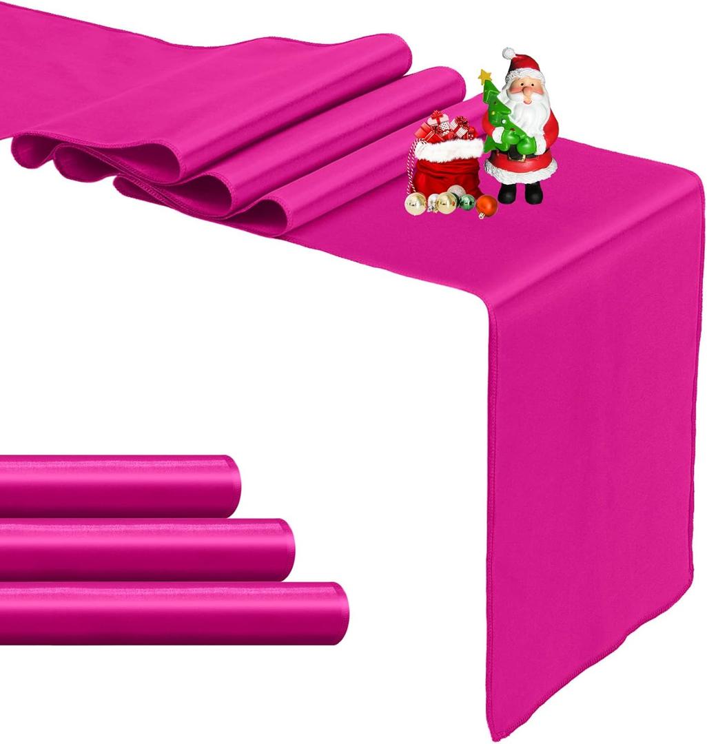 4-Pack Hot Pink Satin Table Runner 12 x 108 Inch Long Fuchsia Bright and Smooth Silk Fabric Table Runner for Wedding Banquet Birthday Party Decoration