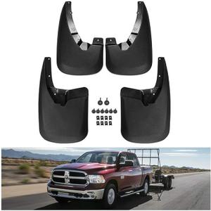 Kiwi Master Mud Flaps for 2009-18 Dodge Ram 1500/2500/3500, 2019-2024 Ram 1500 Classic (with OEM Fender Flares, Single Rear Wheels), Heavy Duty Front & Rear Mud Guards, No Drill, 4 Pcs Set