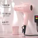 Foldable Travel Hair Dreyr Mini:Dual Voltage Small Lightweight Blow Dryer for International Travel,1200w Compact Hairdryer with Concentrator and Travel Bag(Light Pink)