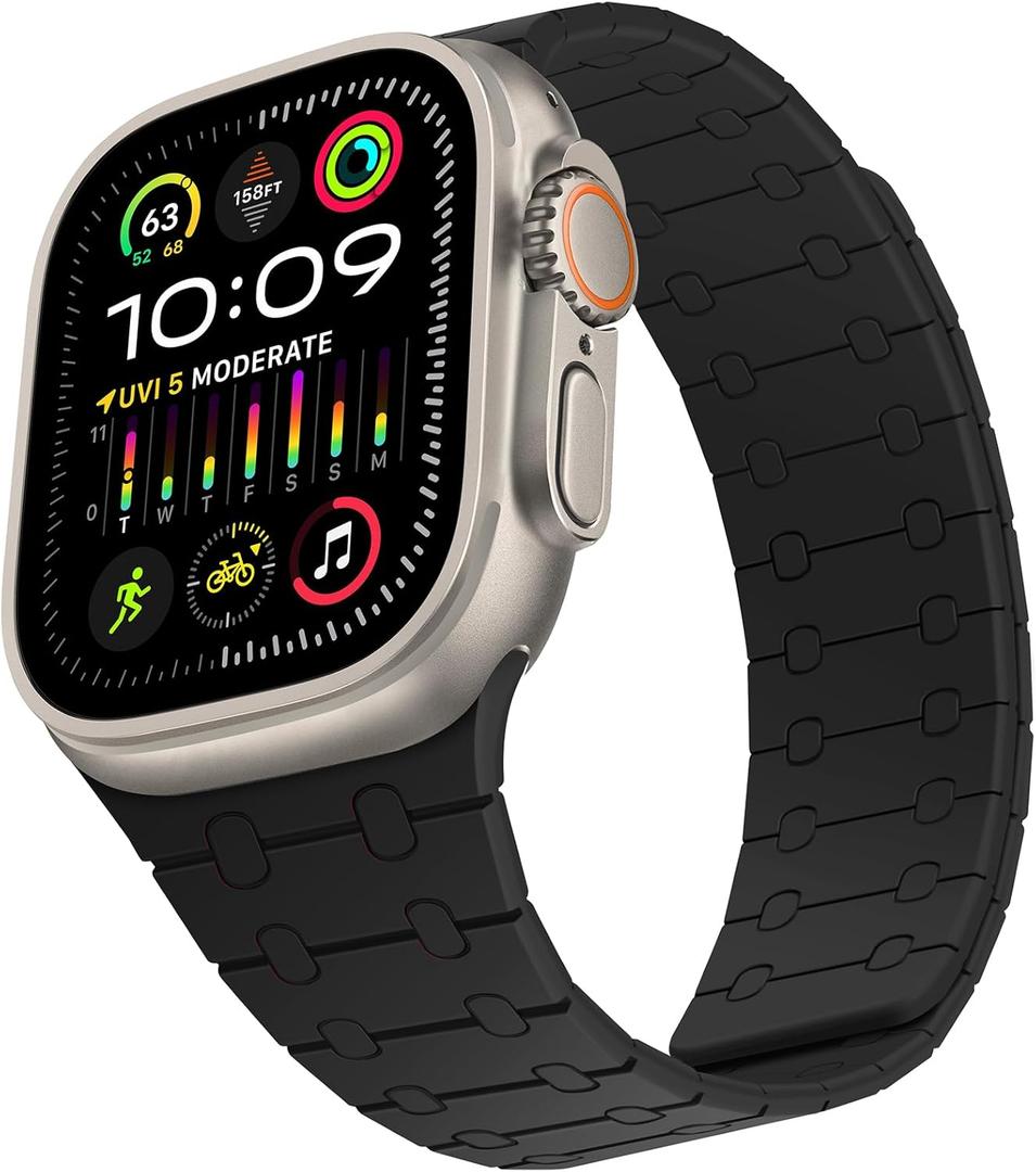 Compatible with Apple Watch Band 49mm 46mm 45mm 44mm 42mm 41mm 40mm 38mm, Silicone Magnetic Adjustable Loop Strap for iWatch Ultra 2 Series 10 9 8 7 SE 6 5 4 (49/46/45/44/42, Black)
