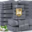 LANE LINEN 100% Cotton Towel Set for Bathroom - 24 Pcs, Ring Spun - Plush, Soft & Absorbent - 2 Bath Sheets, 4 Fingertip, 4 Bath, 6 Hand Towels, 8 Washcloths - Suitable for All Skin Types - Cool Grey