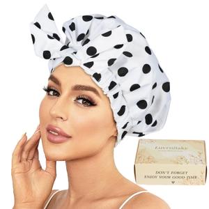 Luvruitaky Shower Cap Luxury Shower Caps for Women Reusable Waterproof Large Hair Cap for Shower Non-slip with Adjustable Bowknot Quick-dry Hair Bath Cap for men (White)
