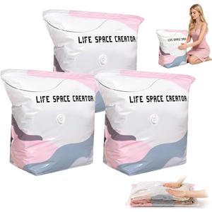 3 PACK No-Pump Vacuum Storage Bags, Cube Compression Life Space Saving Storage Bags, No-Pump 3D Large Vacuum Storage Compression Bag for Clothes and Bedding (27.6" × 19.7" × 12.5")