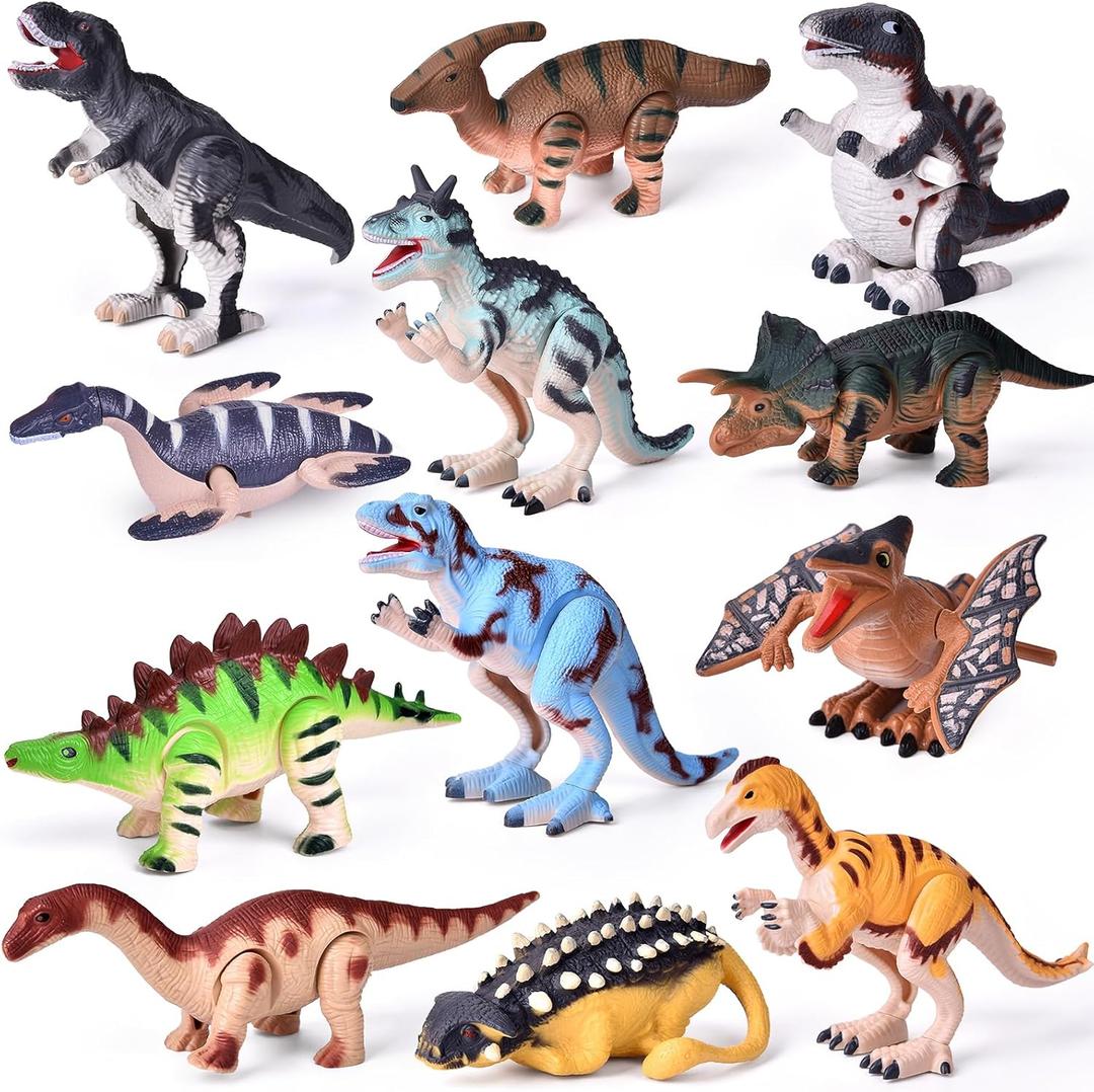 Dinosaur Wind Up Toys, 12 PCS Dino Toys for Birthday Gifts Bulk Flip Walking Jumping Clockwork,Dinosaur Theme Party Favors,Kids Prizes,Treasure Box Toys,Dinosaur Toys for Kids 3-6