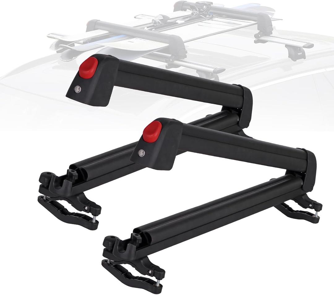 Ski and Snowboard Roof Racks, Ski Roof Racks with Anti-Theft Lock Racks Carrier for Snowboard Universal Ski Top Holder Fits for Square/Round/Aero/Oval Cross Bars, Black (24.3 inch)