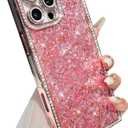 Yeddabox for iPhone 14 Pro Case Glitter, Luxury Sequin and Diamond Bumper Cover with Reinforce Corner, Soft Shockproof Protective Electroplated Case for iPhone 14 Pro for Women Girls, Pink