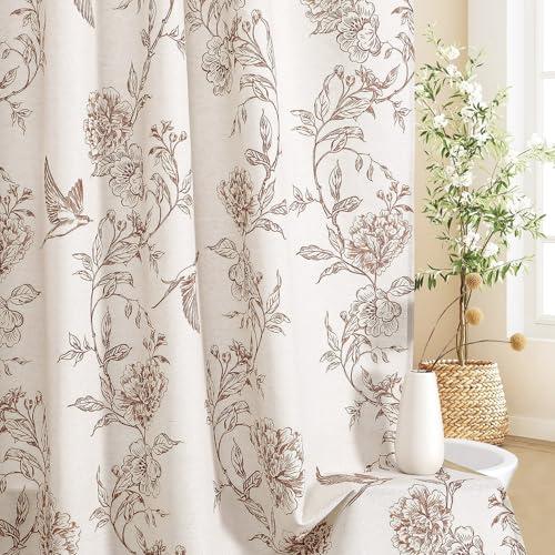MitoVilla Brown Farmhouse Shower Curtain Set, Cotton Floral Hummingbird Cottagecore Spring Shower Curtains for Bathroom, Modern Country Bathroom Décor, 72" W x 72" L