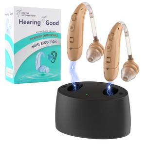 Hearing Aids for Seniors, Hearing Aids Rechargeable with Noise Cancelling and Volume Control, Hearing Amplifier for Adults Hearing Loss, Portable Behind-the-Ear Hearing Aid Headphones (skin colour)