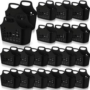 Nuogo 20 Pack Plastic Baskets with Handles Portable Shower Caddy Storage Baskets Reusable Caddy tote Organizer Bin for Bathroom Dorm Communal Showers Kitchen, 10.6" x 6" x 10" (Black)