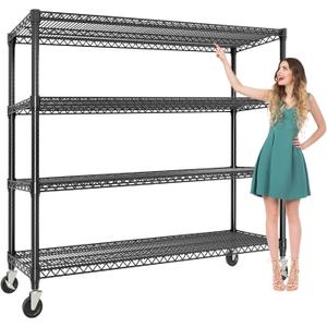 GAOMON 2640LBS Metal Shelving Unit with Wheels, 59"W 4-Tier Garage Storage Shelves Heavy Duty, Adjustable Rolling Storage Wire Rack Shelf for Pantry Room, Workshop, Home, Commercial,17.7"D*59"W*71"H